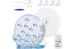 IDEALIFE Rechargeable Submersible LED Lights with Remote, USB Color Changing Aquarium Lights with Magnet Suction Cups, Waterproof Underwater Pool Lights for Inground Pool Shower Hot Tub Accessories, 1 Pack