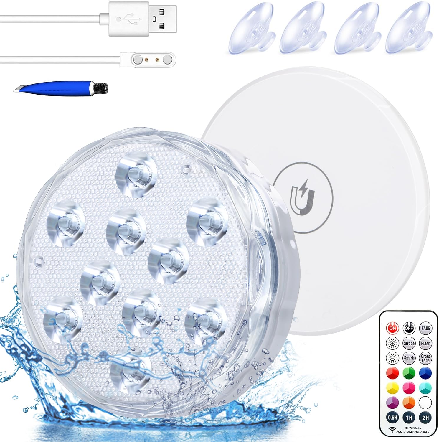 Pool Lights, Shower Light Pond Lights, Rechargeable Submersible LED Lights, Spa Lights for Hot Tub, LED Pool Light for Above Ground Pool Decorations Outdoor, Waterproof, 1 Pack