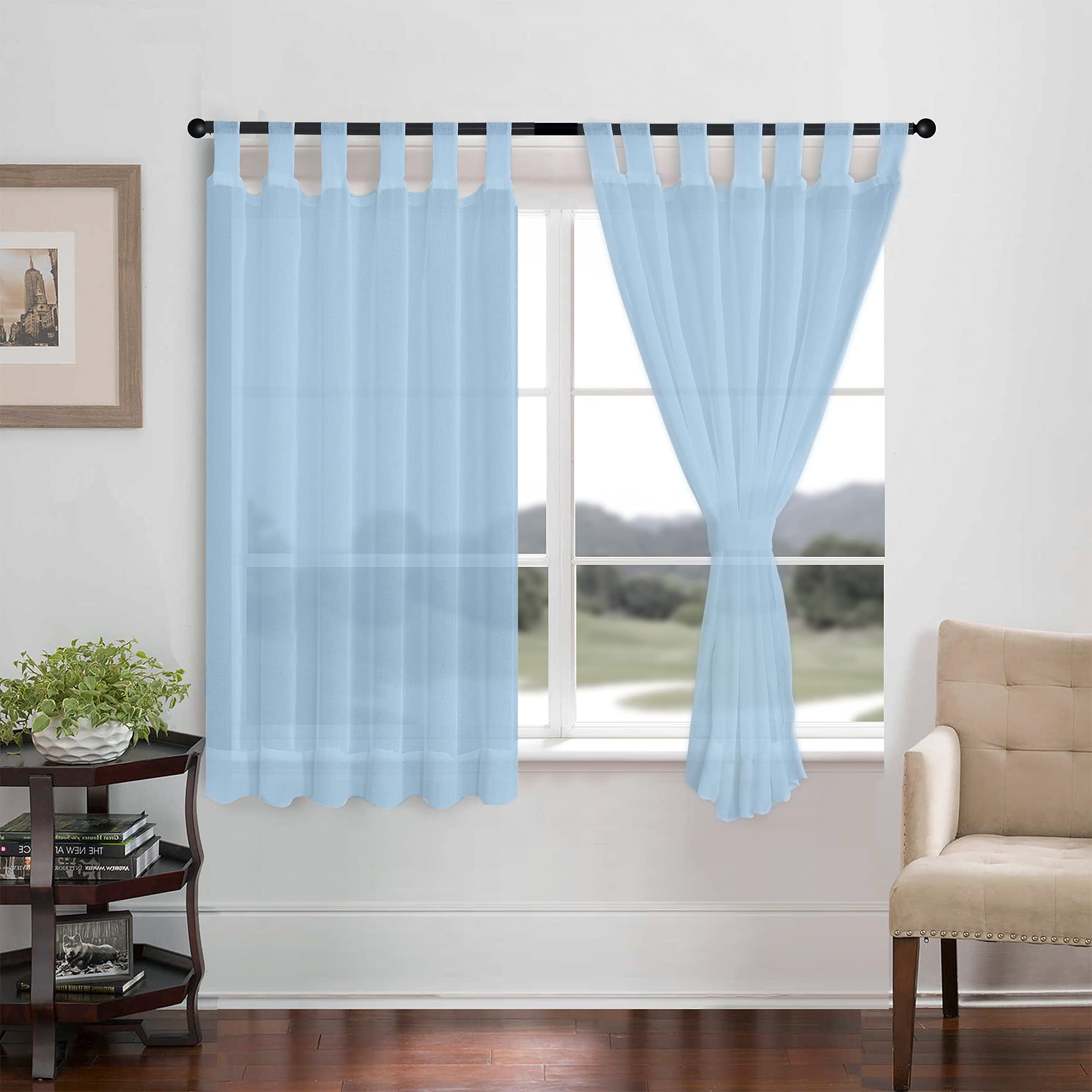 Megachest gathering tape voile curtain(Linen-like Blue, W 56" x L 90" (2 Panels))