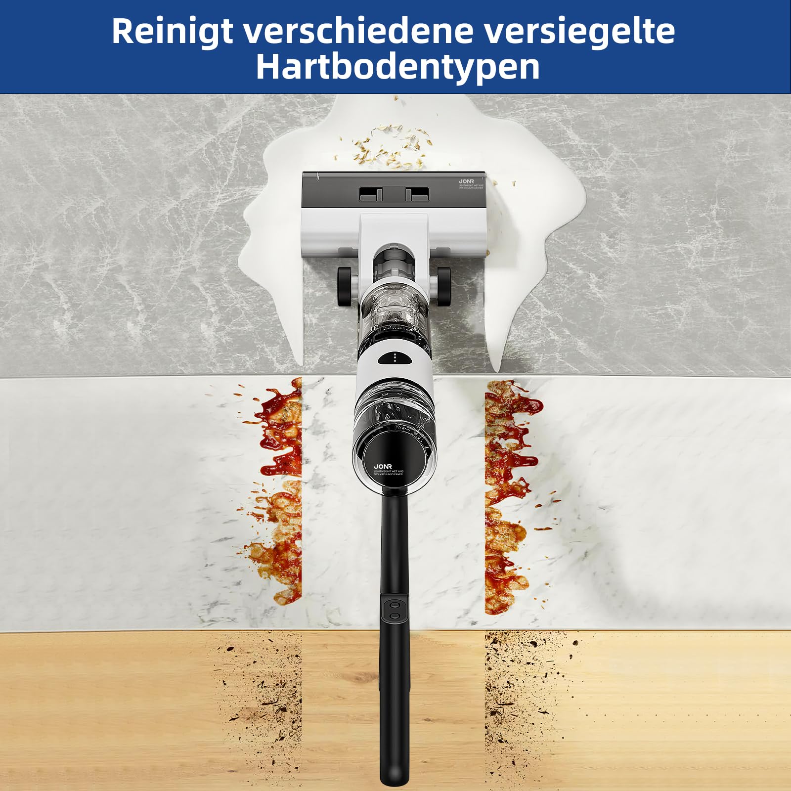 JONR ED12 Nass Trockensauger Akku, Selbstreinigung, Saug Wisch Staubsauger, Saugwischer Kabellos, Kantenreinigungsbürste 6mm, 850mL Wassertank, Anti-Verwirrungs-Haar für Harte Boden, Tierhaare 5