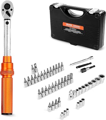 Set di Chiavi Dinamometriche Clic, 20-240 lbf-in e 2,3-27,1 N.m Chiave Dinamometrica a Scatto, Bidirezionali e Bilance a Doppia Portata, 72 Denti, con Adattatori, Barra di Prolunga, Arancione