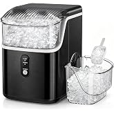 Antarctic Star Nugget Ice Makers Countertop, Pebble Ice Machine with Chewable Pellet Ice, 35Lbs/24H, Self-Cleaning, Sonic Ice, One-Click Operation, for Kitchen,Office Stainless Steel Black