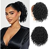 FREEMEIGE Short Ponytail Extension 8 Inch Short Wavy Curly Ponytails Drawstring Ponytail for Black Women Black Pony Tails Hair Extensions Synthetic Hairpiece for Daily Use