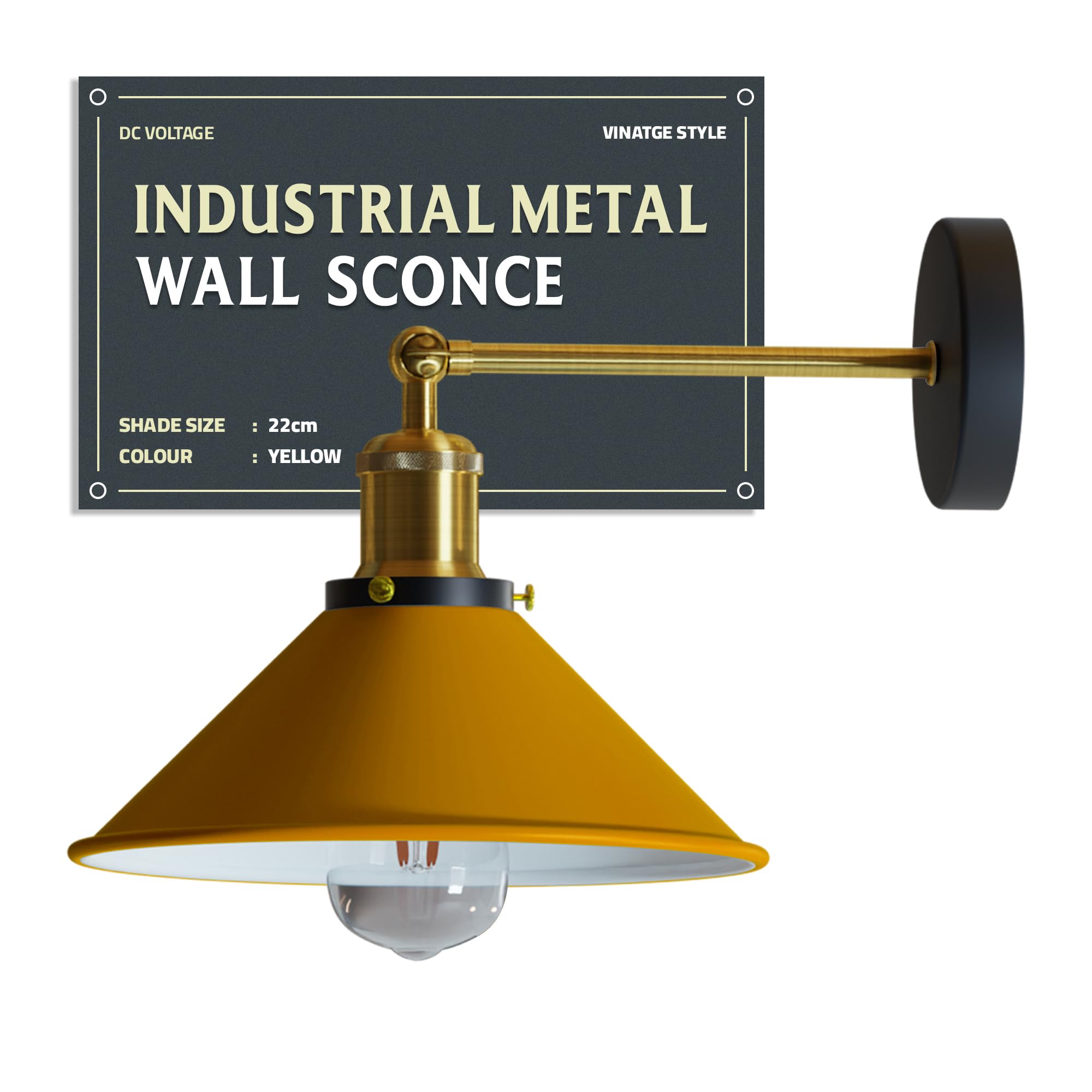 DC VOLTAGE Industrial Metal Wall Lights Indoor Wall Sconce Lighting Wall Lamp Fixture for Living Room(Yellow)