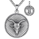 YONFQE Baphomet Goat Head Necklace S925 Sterling Silver Vintage Norse Viking Runes Pendant Protection Jewelry Gifts for Men Women