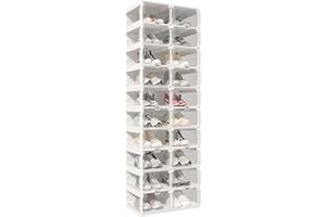 ANTBOX Foldable Shoe Rack,Shoe Organizers for Closet Plastic Shoe Storage Box Space Saving for Entryway, Large Sturdy Stackable Sneaker Cabinet Bins with Magnetic Clear Door 10 Tiers 20 Pairs