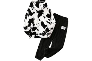 SOLY HUX Girl's Bear Ear Fuzzy Drop Shoulder Hoodie Sweatshirt with Sweatpants Two Piece Outfit