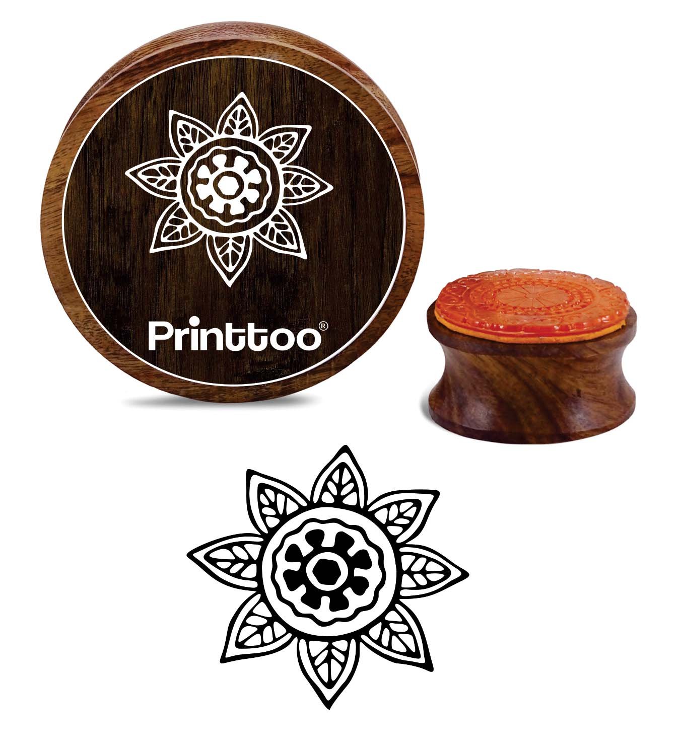 Printtoo Floral Mandala Design Round Wooden Rubber Stamp Diary Card Craft Block-2 Inch