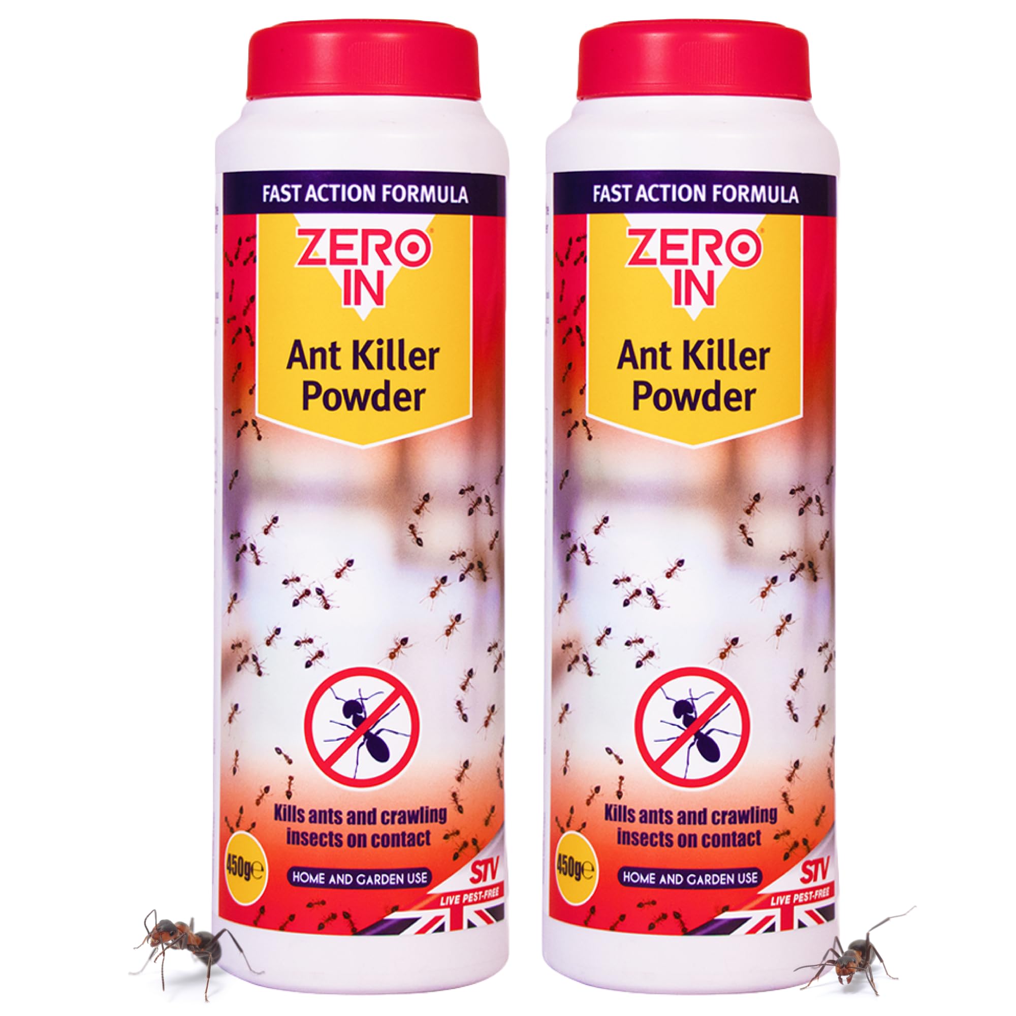 Zero In Ant Killer Outdoor Powder-Ready-to-Use Permethrin Insecticidal Ant Powder for Ants, Cockroaches, Earwigs & More-Covers 45m² for Indoor & Outdoor Use-Kills Pests on Contact, 450g Multi Packs X2