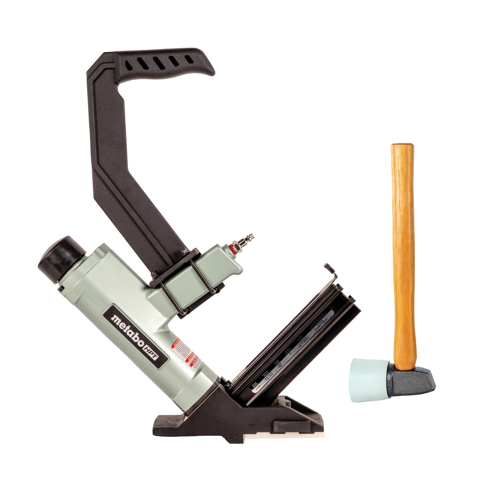 Photo 1 of **MISSING ASSEMBLY PIECES*** Metabo HPT 2-in-1 Flooring Nailer & Stapler, Accepts 16-Gauge L-Shaped Cleat Nails &15.5-Gauge 1/2-Inch Crown Flooring Staples, Mallet Actuated Pneumatic Operation, N5010AC