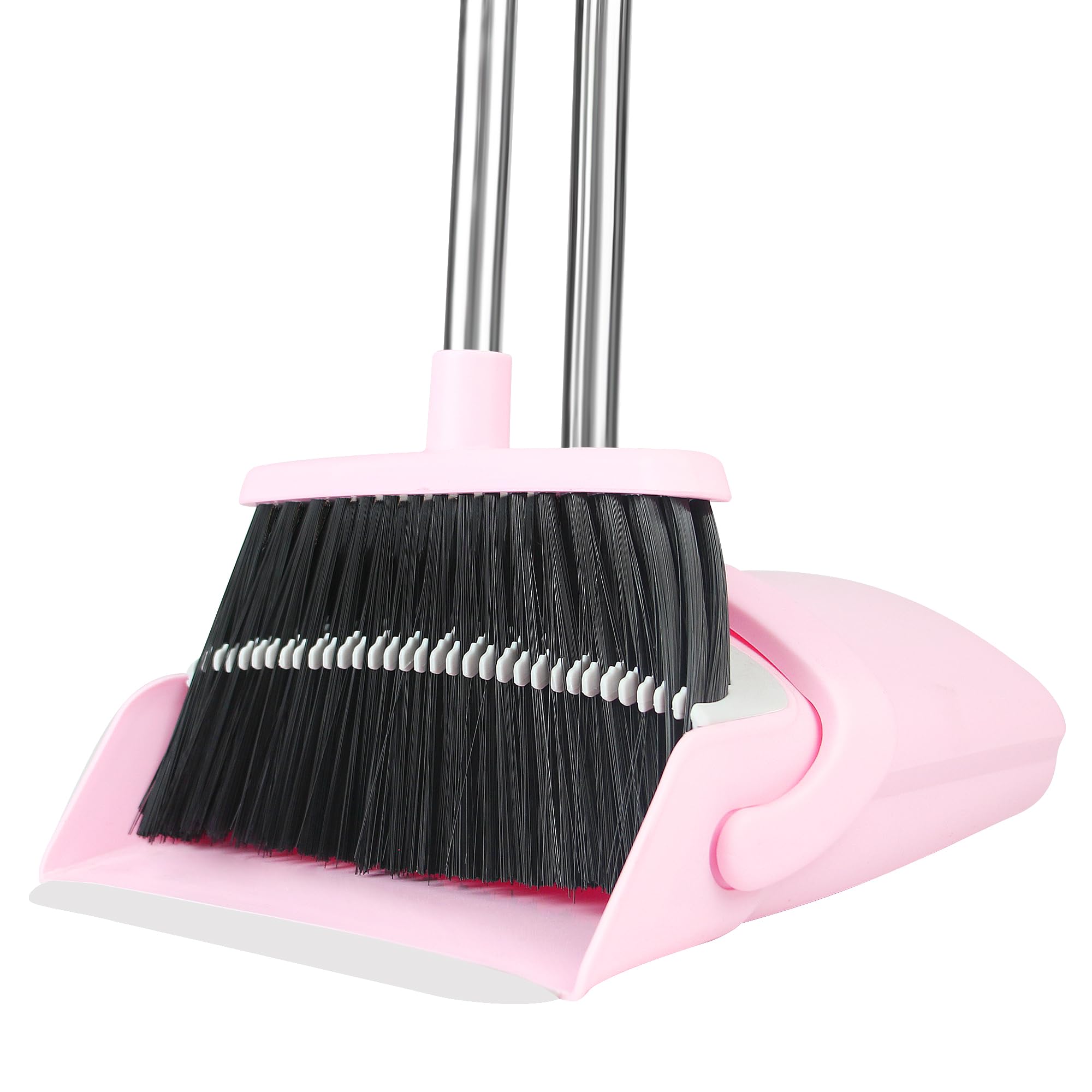 Photo 1 of BSKLIN Pink Broom and Dustpan Set, 52-in Handle Broom Dustpan Combo Set Household Hand Broom with Dustpan Teeth to Clean Hair for Home Kitchen Office Lobby Sweeping Indoor?Pink?