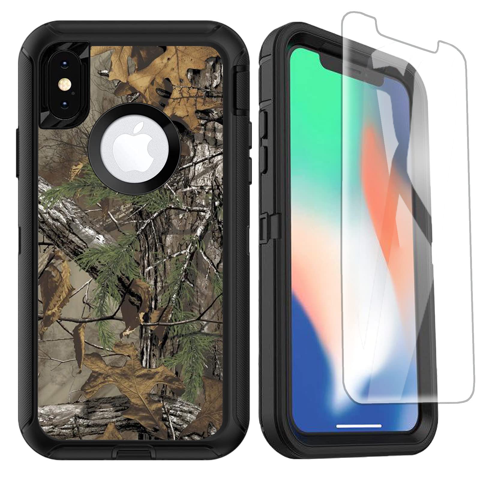Photo 1 of OTTARTAKS Compatible iPhone X/XS Case With Screen Protector - Heavy Duty Camo Full-Body Protective Case for Men Boys, Shockproof, 5.8-inch, Camouflage