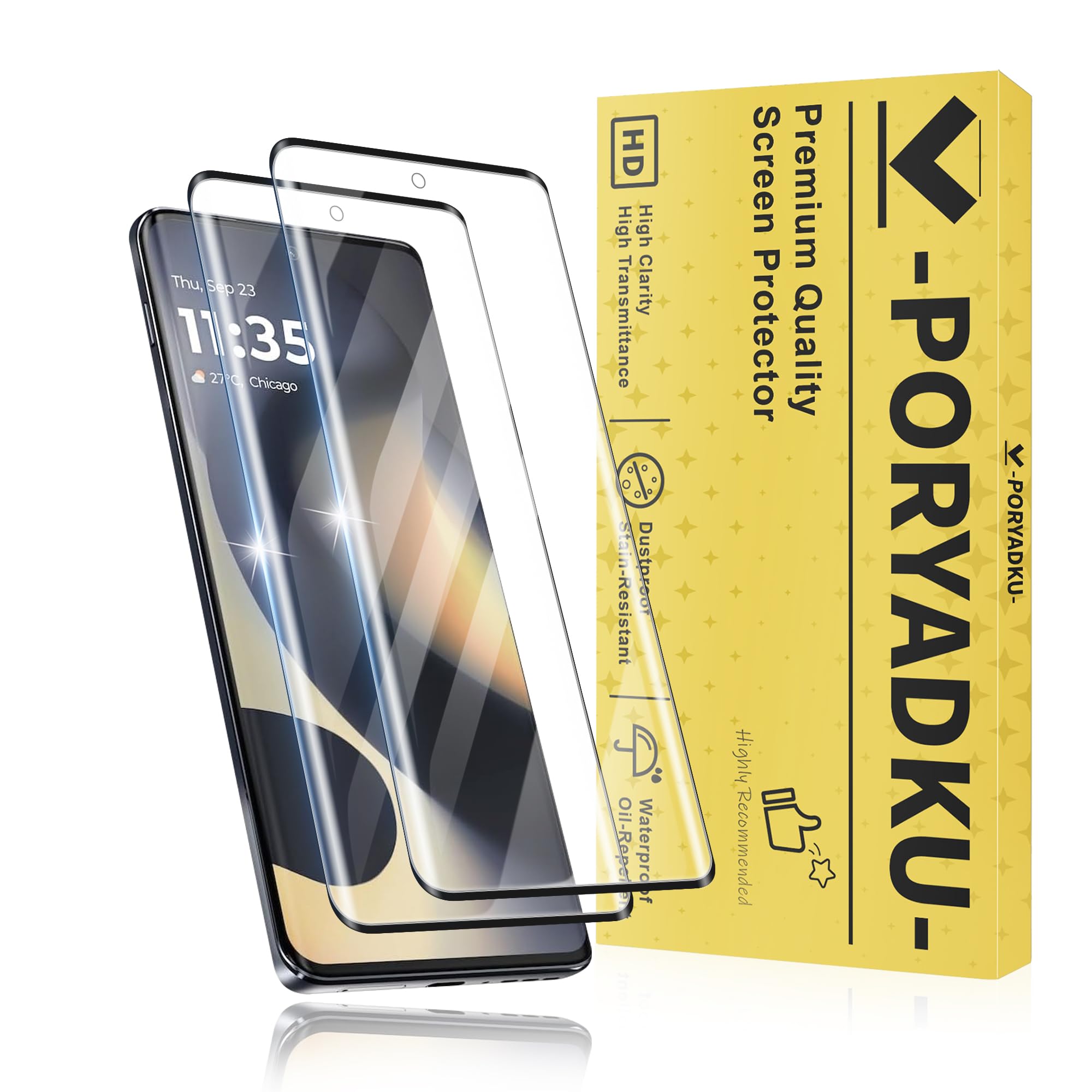 V-PORYADKU 2 Pack for Motorola Edge 2024 Screen Protector (6.60 inches), Fingerprint Unlock, HD Clear, Case Friendly