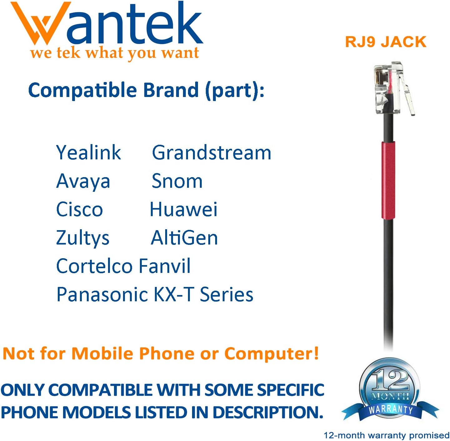 Wantek Corded Telephone Headset Monaural with Noise Cancelling Mic + Quick Disconnect for Yealink SIP-T19P T20P T21P T22P T26P T28P T32G T41P T38G T42G T46G T48G Avaya 1608 9611G IP Phones(600QY1) - Image 3