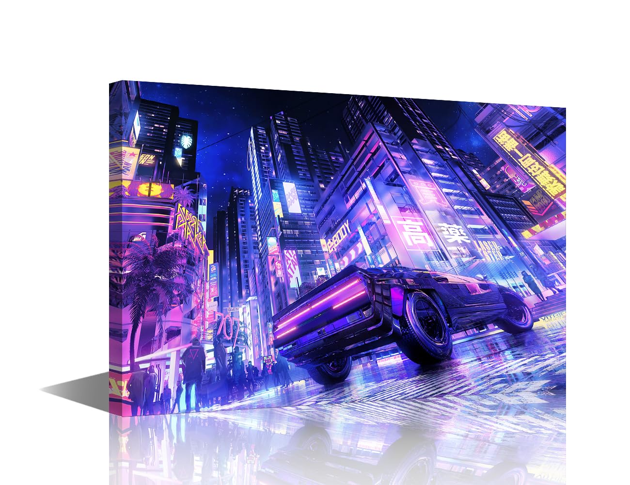 TISHIRON Cyberpunk Poster Paintings Wall Luxury Car Pictures for Living Room Watercolor Car Artwork Giclee 1 Panel Prints Wall Art on Canvas Framed Stretched Ready to Hang 12"x18"