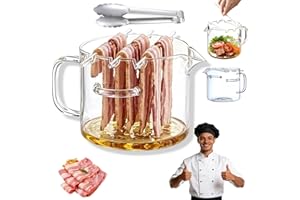 Glass Microwave Bacon Cooker, Multifunctional Glass Bacon Cooker, 2.1L Heat-Resistant Borosilicate Glasses Cooking Pot with G