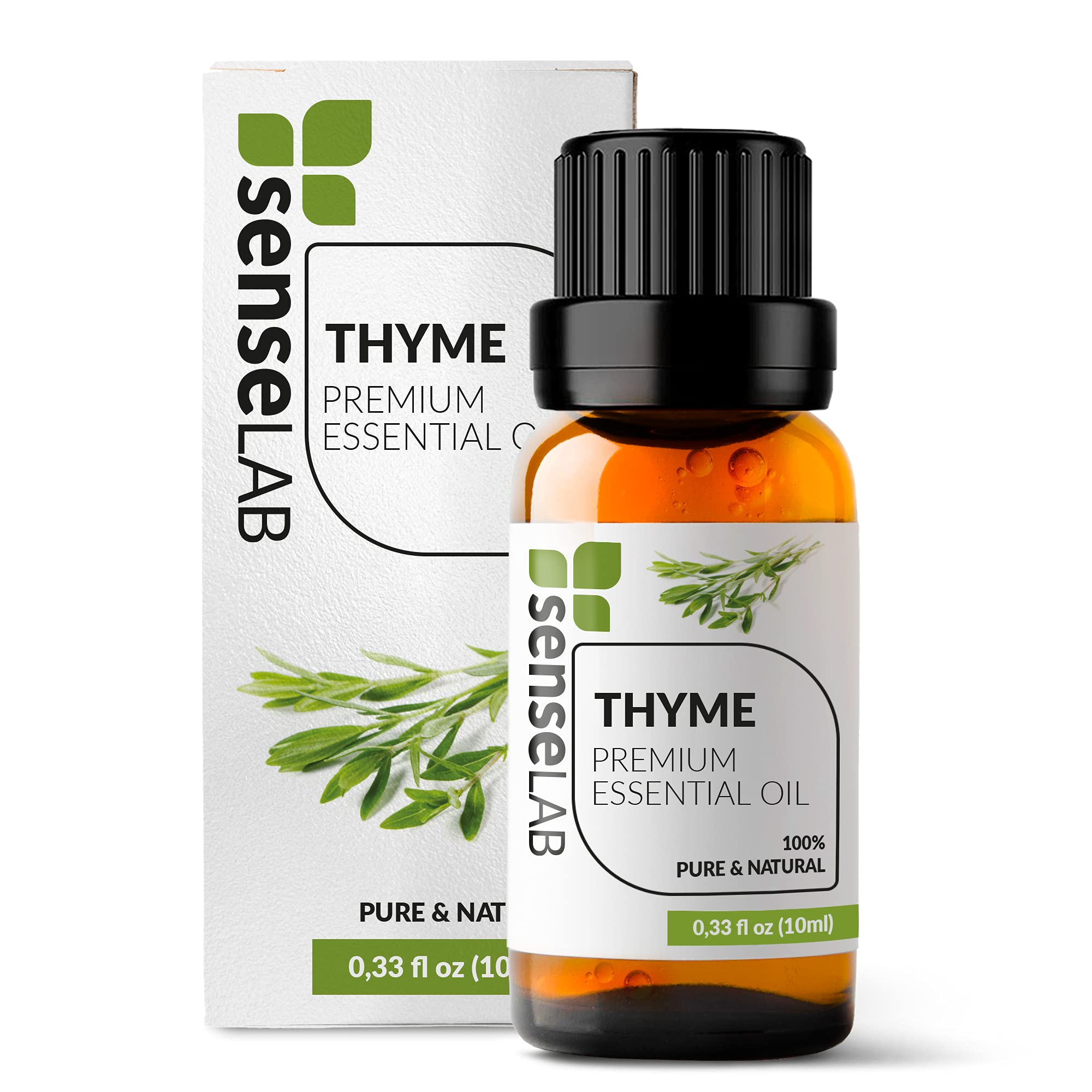 SenseLAB Thyme Essential Oil - 100% Pure Extract Thyme Oil Therapeutic Grade Essential Oils - for Diffuser and Humidifier - Hair and Skin Care Oil - Uplifting Effect - Aromatherapy Oils (10 ml)