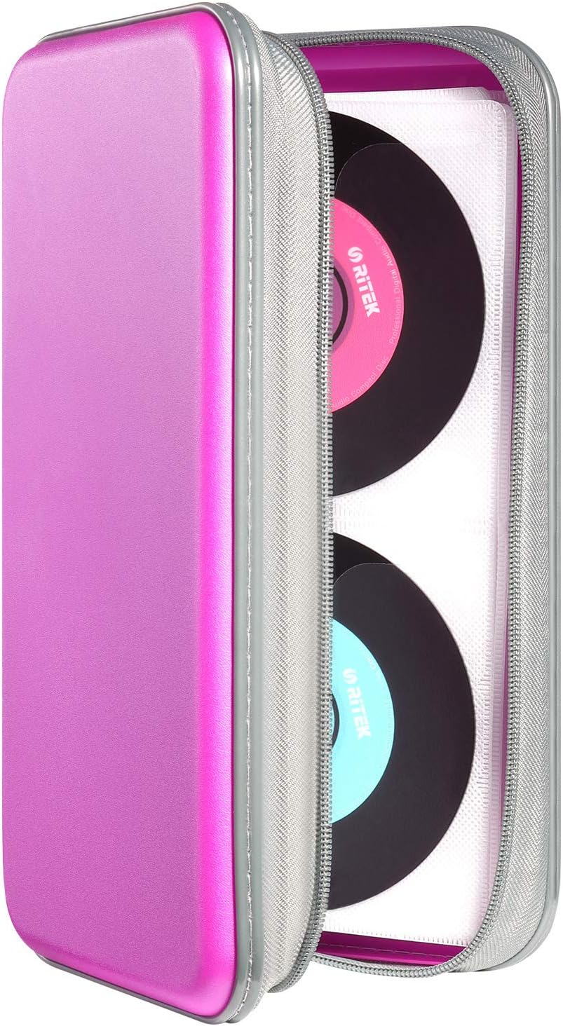DVSICK CD Holder,96 Capacity CD/DVD Case Hard Plastic Case Holder CD Organizer Wallet Protective DVD Storage for Car (Purple)
