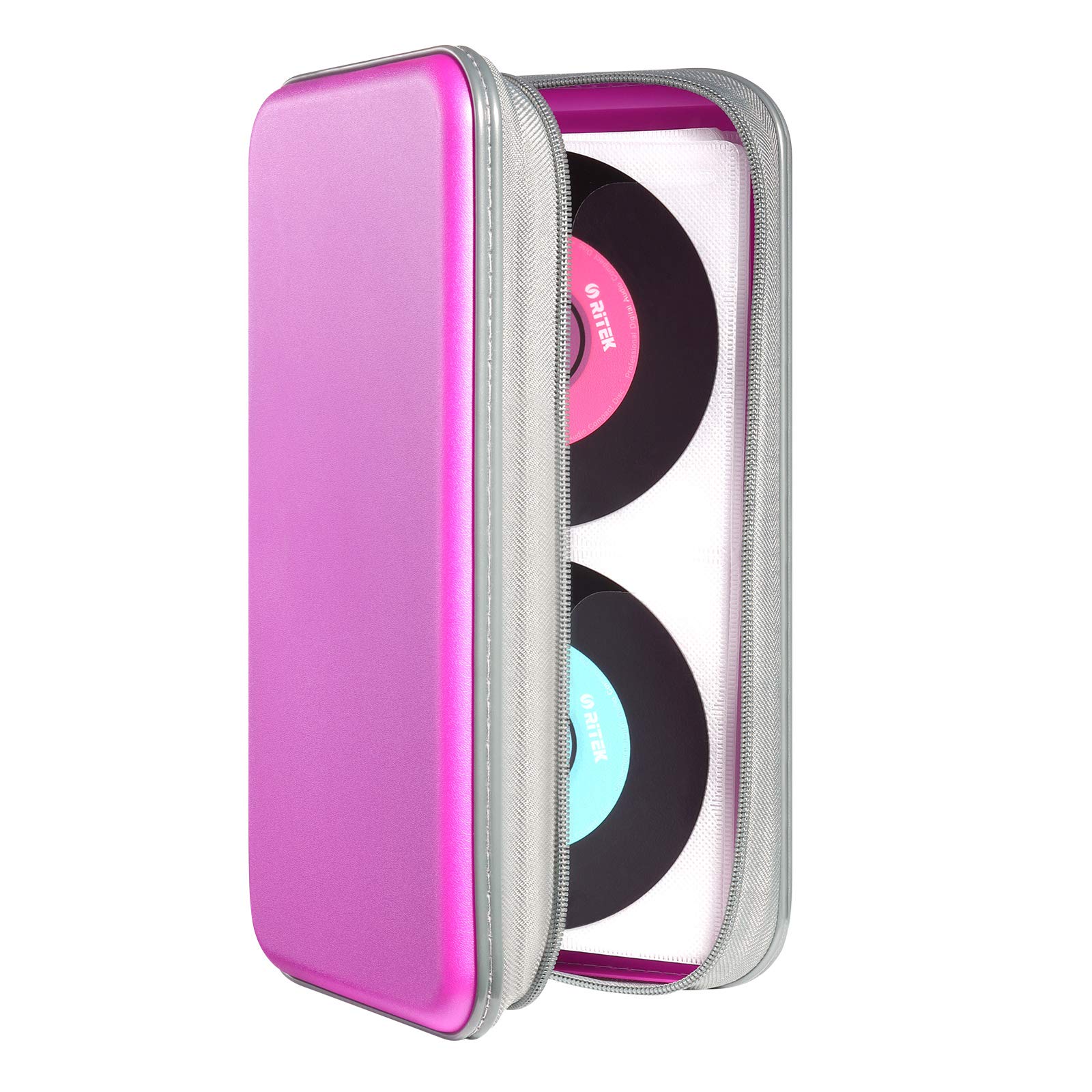 DVSICK CD Holder,96 Capacity CD/DVD Case Hard Plastic Case Holder CD Organizer Wallet Protective DVD Storage for Car (Purple)