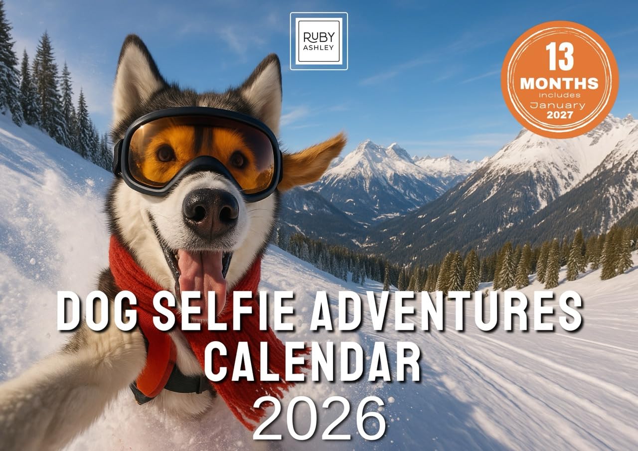 Dog Selfies Calendar 2026 – Funny Dog Wall Calendar UK – A4 to A3 with Space for Notes – Printed in the UK by Ruby Ashley®