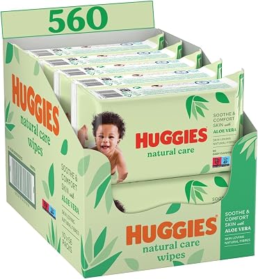 lingettes pour bébé Natural Care, 10 paquets de 56 lingettes, fibres absorbantes naturelles, hypoallergéniques, sans alcool, à l'aloé vera, évite les irritations