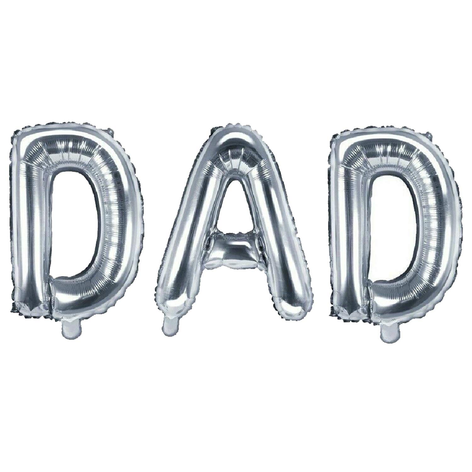 AKH® DAD Letter Text Balloon | Foil 16" (41cm) with a Plastic Inflating Tube | Happy Father’s Day Decorations Happy Birthday DAD Balloon (SILVER)
