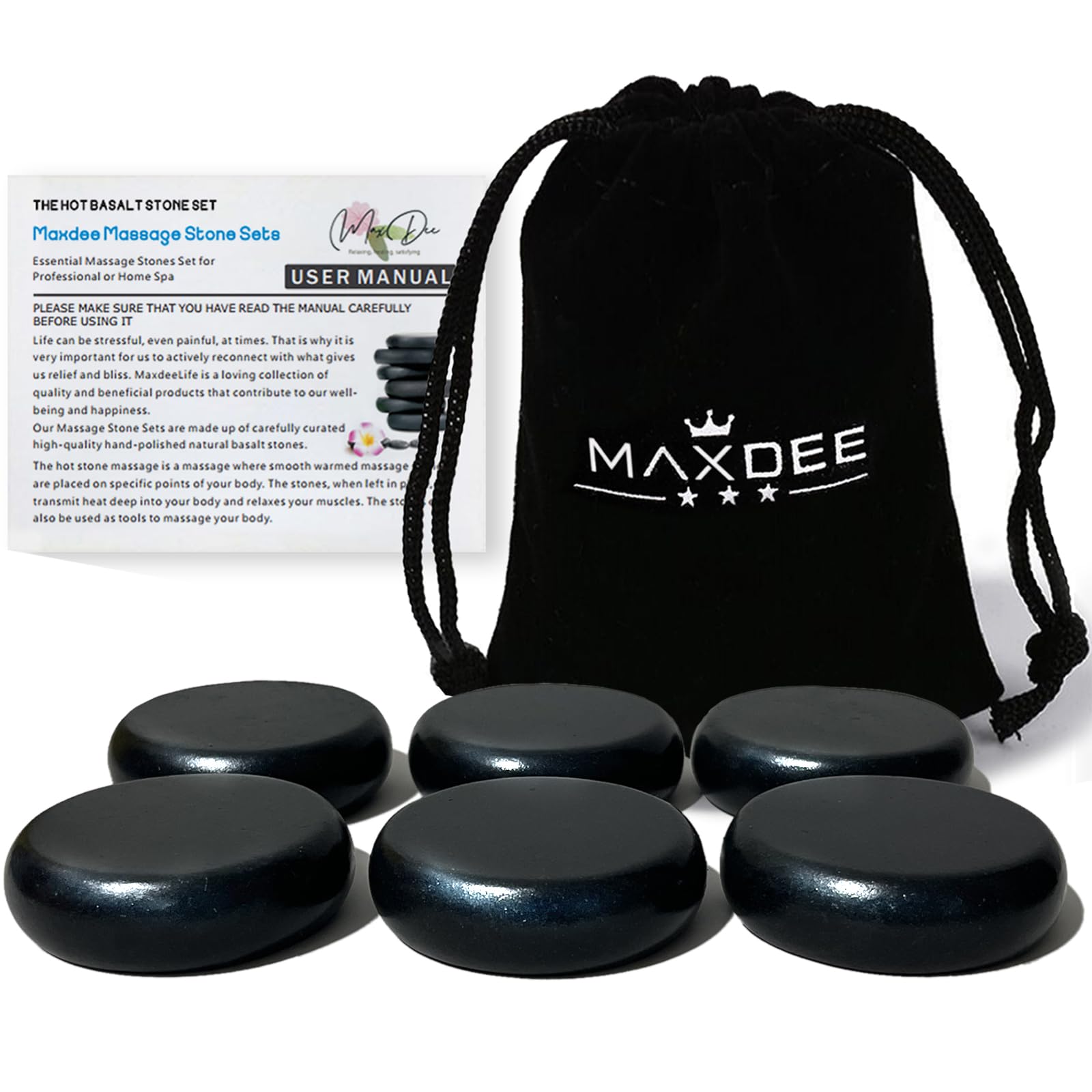Photo 1 of Maxdee Massage Stones Essential Hot Stones for Massage, 6 Medium Hot Stones Massage Kit Hot Rocks Massage Stones for Professional or Home Spa, Foot Heater, Relaxing, Healing, Pain Relief, 2.4"