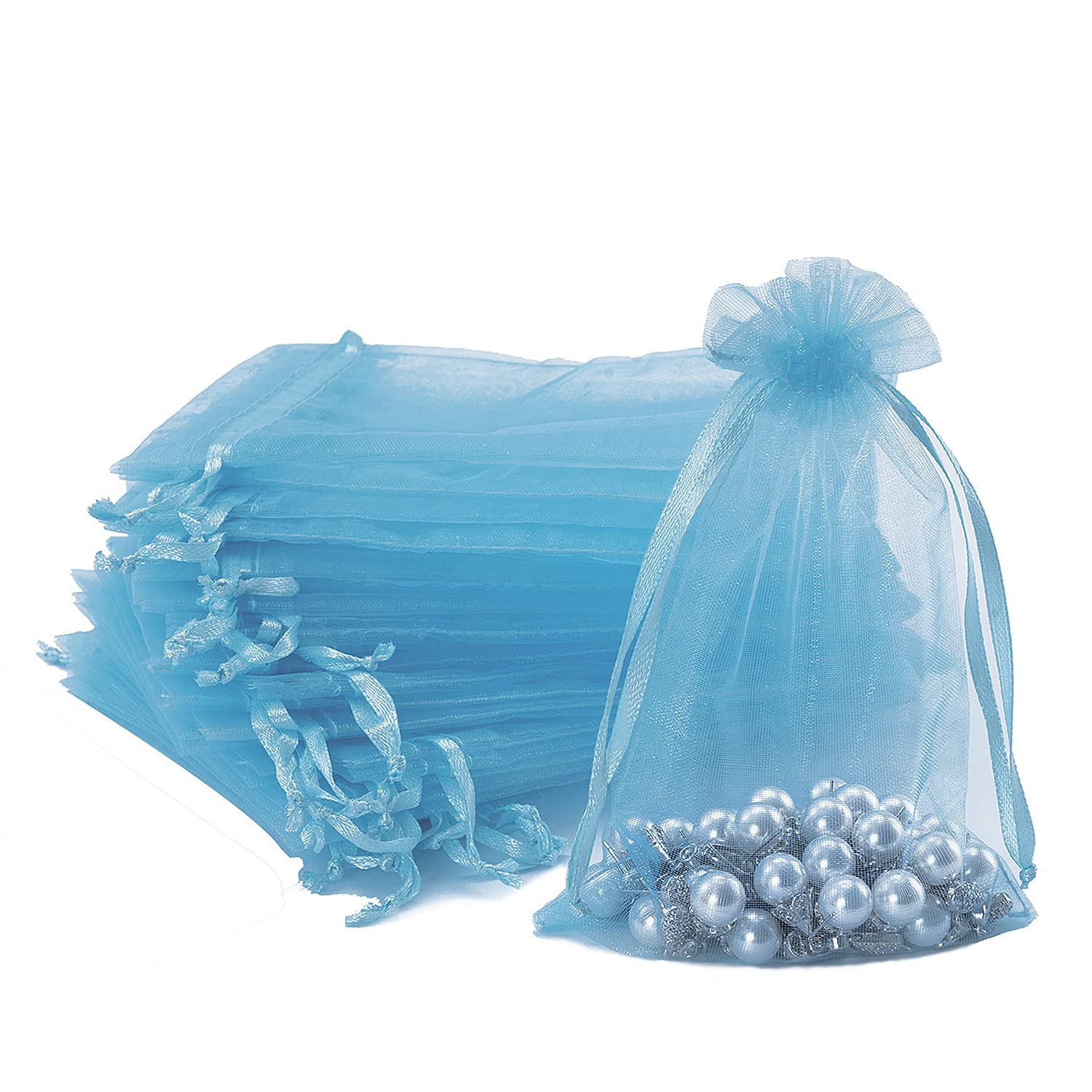 DoGeek 60pcs Blue Organza Gift Bags Medium 10 x 15cm Drawstring Jewelry Pouches Wedding Party Favour and Candy Bags — image 1