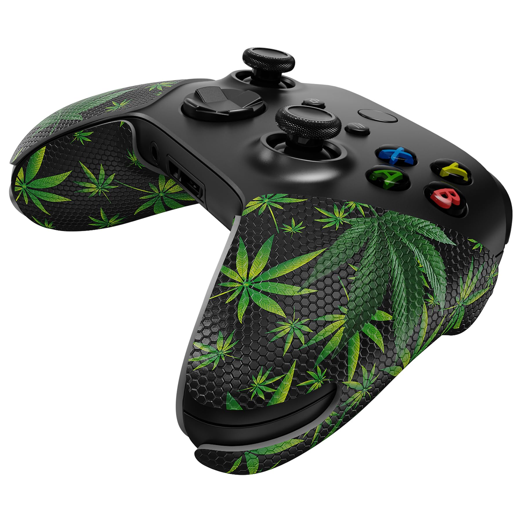 eXtremeRate PlayVital Anti-Slip Sweat-Absorbent Controller Grip for Xbox Core Wireless Controller, Professional Textured Soft Rubber Pads Handle Grips for Xbox Series X/S Controller - Green Weeds