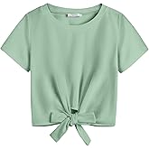 Arshiner Girls Short Sleeve Shirts Tie Knot Front Tops T Shirts for Kids Crewneck Cute Casual Tie Dye Tee Blouse