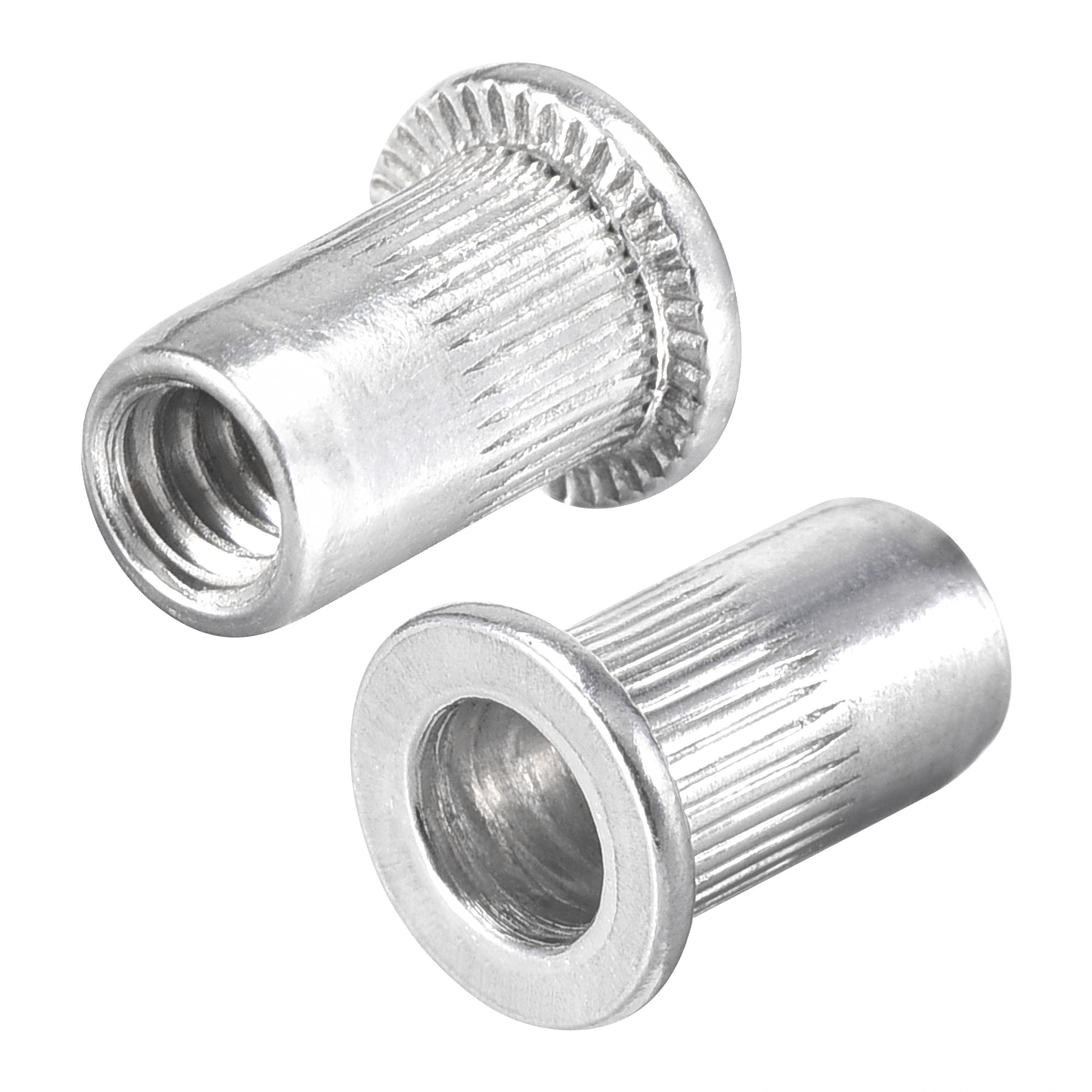 sourcing map #6-32 Rivet Nuts Aluminium Alloy Knurled Flat Head Threaded Insert Nut Silver 50pcs