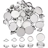 UNICRAFTALE About 50pcs 5 Sizes Flat Round Brooch Pin Stainless Steel Brooch Bezel Trays Base Blank Brooch Tray Stainless Steel Color 6/8/10/12/20mm