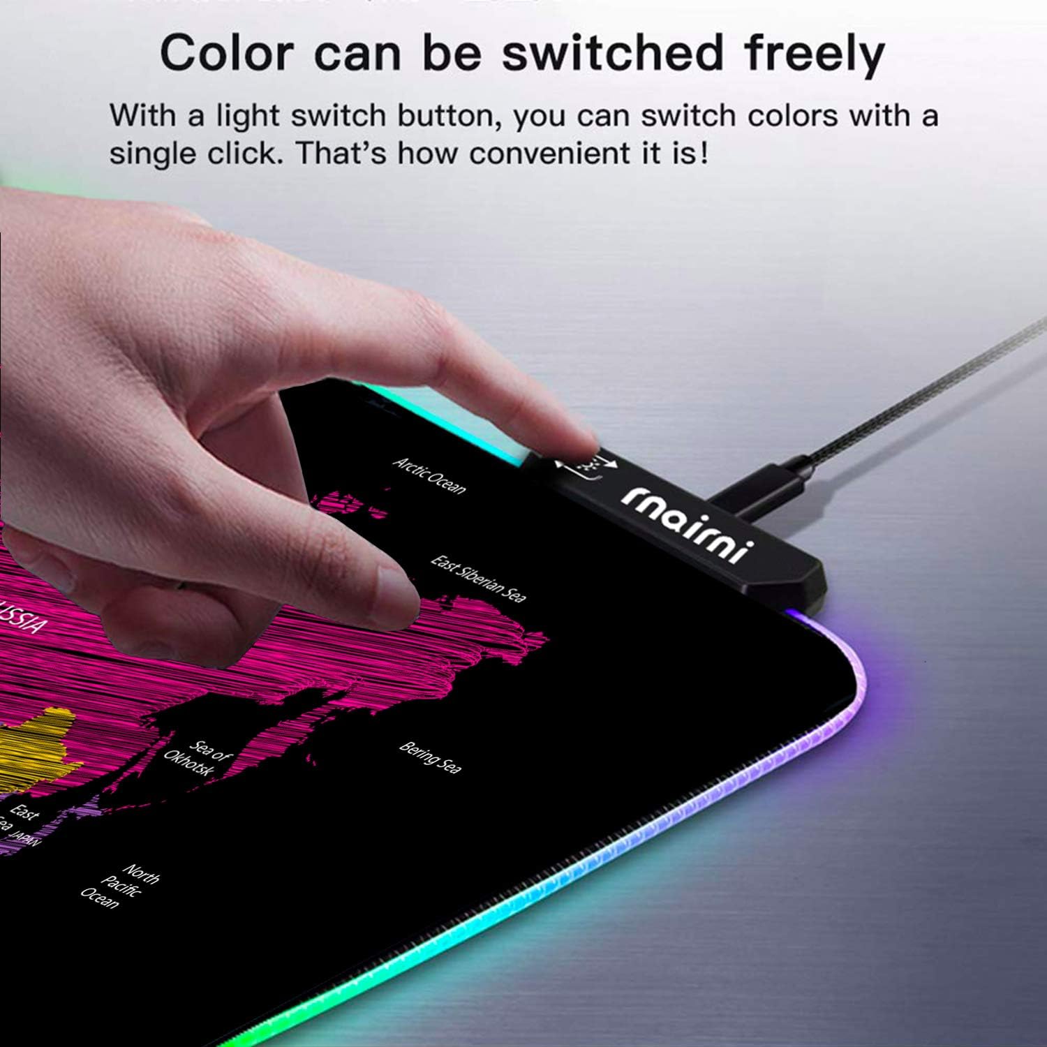 Extended RGB Mouse Pad Mat, rnairni Large Office Table Desk Mat Gaming Lighting Led Mousepad for PC Computer MacBook Keyboard Waterproof Anti-Slip Ultra Thin 4mm - 31.5'' x 15.7' (Black Map) : Office Products