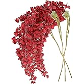 M METERXITY 3-Pack 3.18Feet Red Silk Wisteria Hanging Flowers, 6 Branches Artificial Wisteria Flowers, Fake Wisteria for Wedding Decor, Party, Floor Vase, Balcony, Wall Decoration