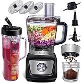 Douviva 8-Cup Food Processor &amp; Blender Combo, 1000W All-in-One Kitchen Blender for Ice Crushing, Smoothies &amp; Dough, 24oz To-Go Cup, French Fry Cutter, Dishwasher Safe, Black