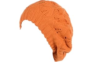 BE YOUR OWN STYLE BYOS Women Mid-Weight Slouchy Leafy Cutout Crochet Soft Knit French Beret Hat