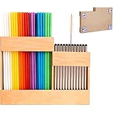 Bamboo Wooden Straw Holder with No-drill Adhesive to Hold on Cabinet Door, Upgrate Reusable Straw Organizer Dispenser for Cupboard, Elegant Storage Container for Bar Kitchen Counter (Wood Color)