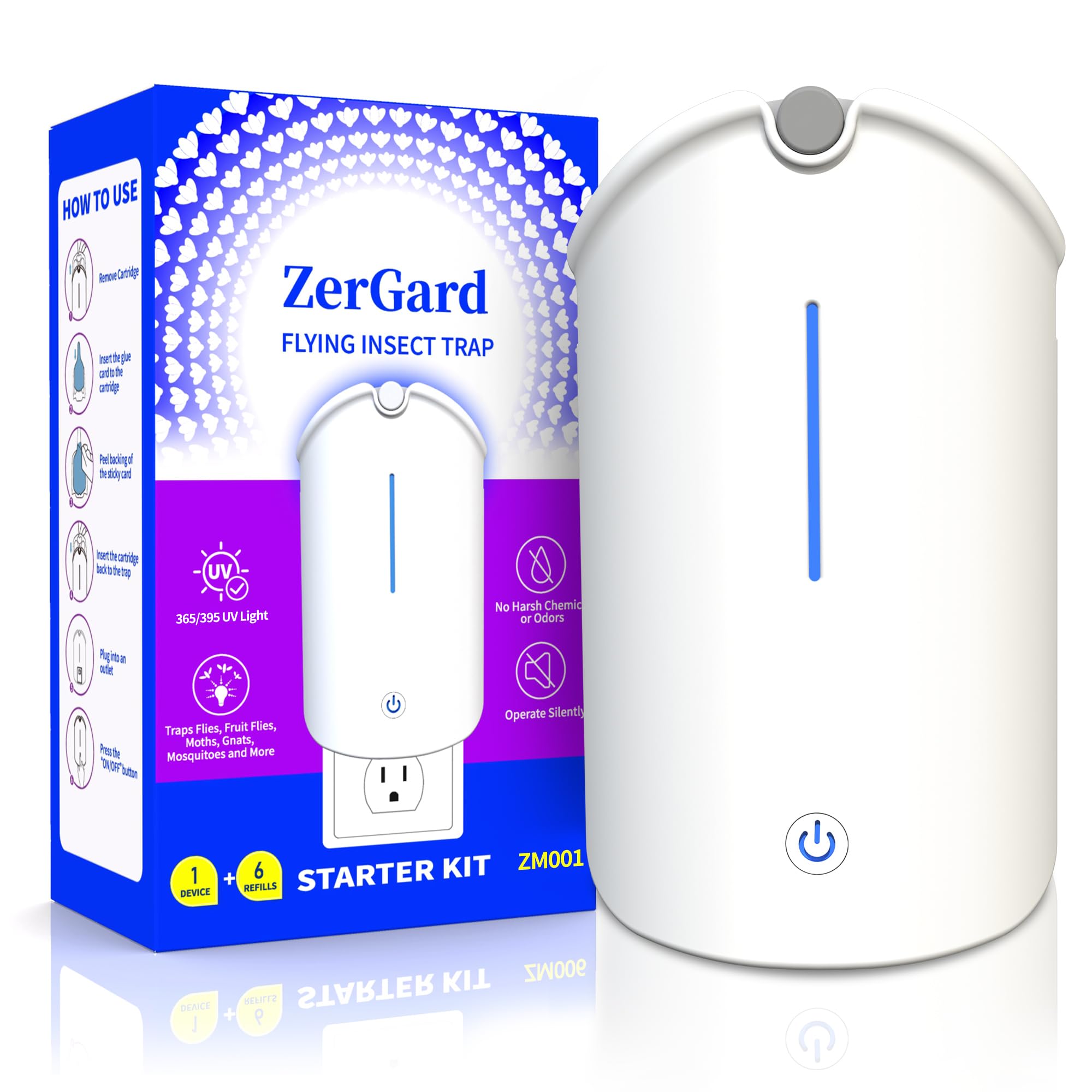 Photo 1 of Flying Insect Trap, ZerGard Indoor Plug in Bug Catcher with UV Light (1 Device+6 Refills) Captures Mosquito Gnat Moth Fruit Flies for Kitchen, Living Room, Bedroom,ZM001