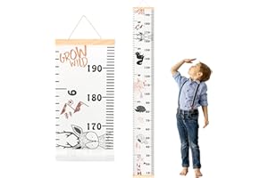 DOOLMIN Baby Height Growth Chart, Canvas Height Measuring Chart for Kids Child Toddler Boys Girls, 79" x 7.9" Hangable and Removable Waterproof Wood Ruler for Wall Room Nursery Décor(Animal)