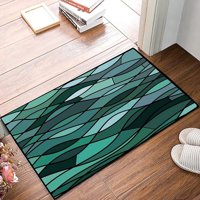 Rutschfester Badvorleger, Blaugrün, abstrakt Mosaik Wellen Ozean