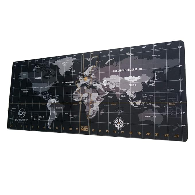 SCHNÜRRLIE Gaming Mauspad XXL 90x40cm - große Wasserdichte und sehr Rutschfeste Schreibtischunterlage als Weltkarte in schwar