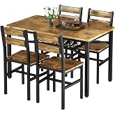 Hooseng Dining Table Set for 4, Wood Kitchen Table Chairs Set with Storage, Farmhouse 5 Piece Dining Room Table Set, Space-Saving Dinette Set for Breakfast Nook, Apartment