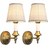PERMO Wall Sconces Set of 2 Classic Vintage Fabric Sconce with Funnel Linen Shade Hardwired Wall Mounted Light for Hallway, B