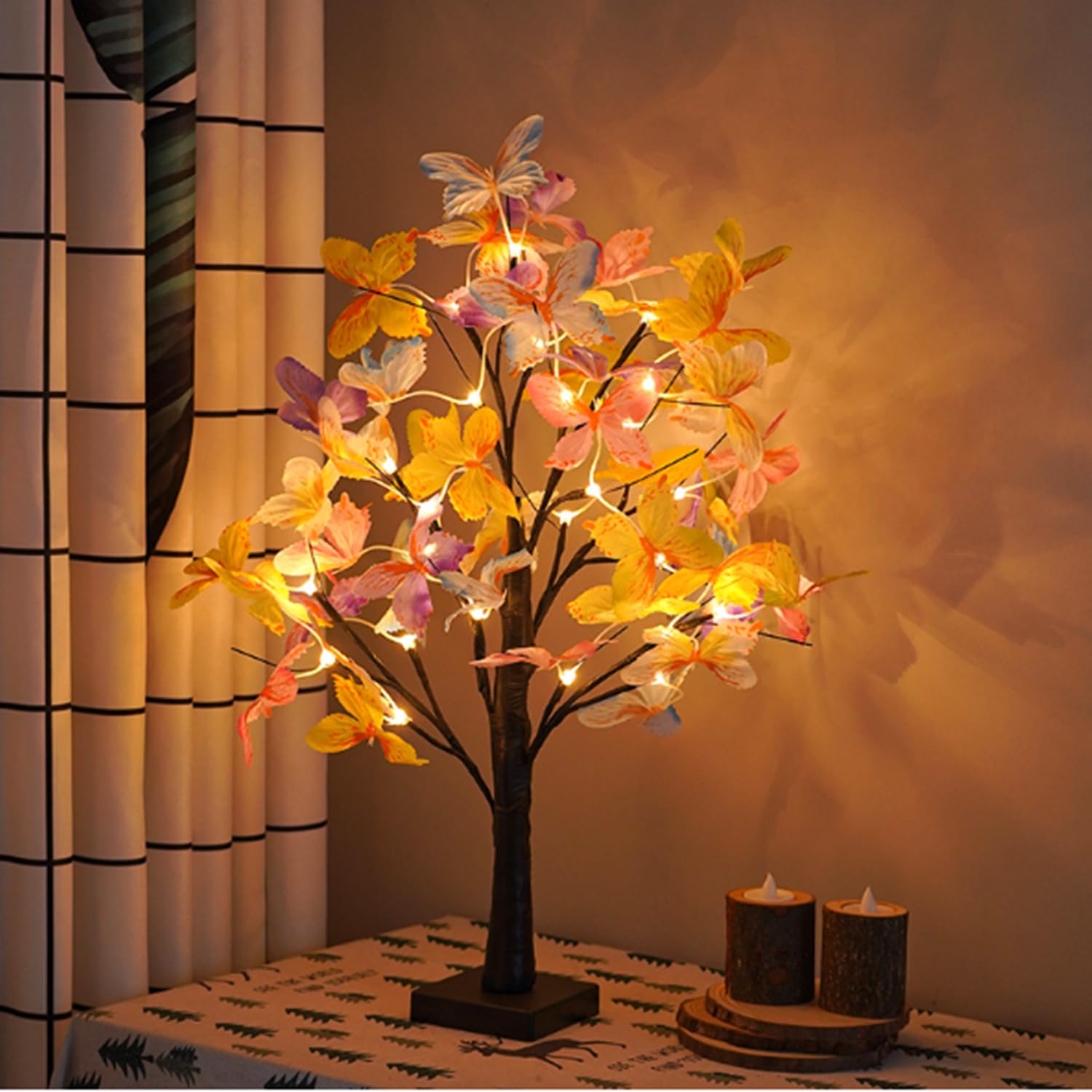 Photo 1 of LED Butterfly Birch Tree Lights Artificial Tree Lamp Lighted Bonsai Tree 3 AA or USB Powered for Bedroom Fireplace Table Decoration(Black)