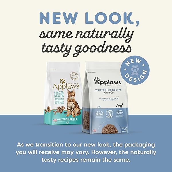 APPLAWS COMPLETE DRY CAT FOOD, GRAIN-FREE, LIMITED INGREDIENT WITH ADDED VITAMINS & MINERALS, PROTEIN, SUPPORTS DIGESTION, WHITEFISH (4 POUND BAG)