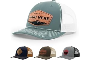 Personalized Custom 112 Style Trucker Leather Patch Hat for Men & Women, 6 Panel Structured Baseball Cap with Snapback Enclos