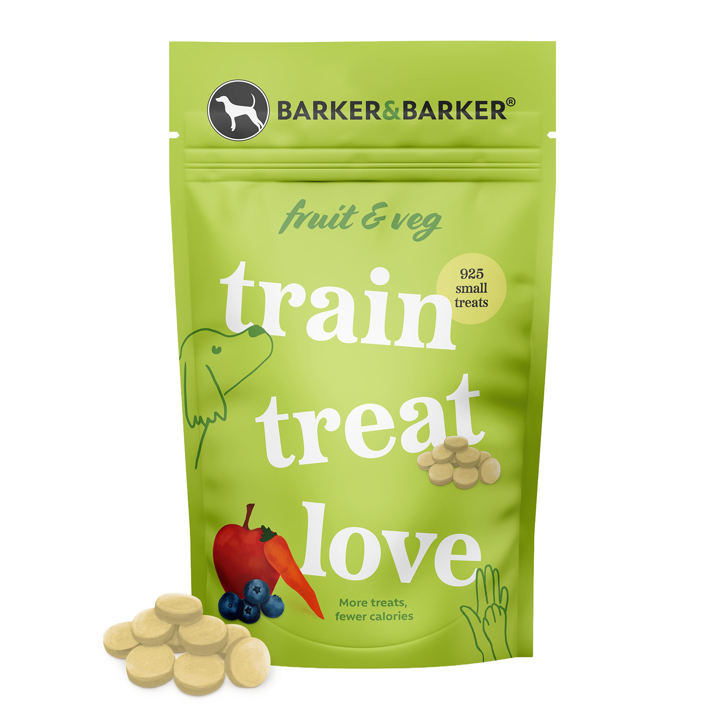 Barker and Barker Small Fruit and Veg Dog Training Treats - Low Fat, Low Calorie, Grain Free (925 treats - pouch)