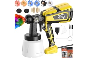 Electric Paint Sprayer, EASGIU 800W HVLP Spray Gun, Fence Stain Sprayer 6 Copper Nozzles 3 Spray Modes, Small Airless Paint Sprayers for Home Interior and Exterior, House Painting, Furniture, Walls