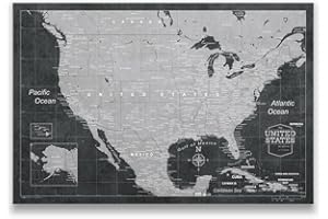 Conquest Maps Travel Map of United States with Pins Modern Slate Style Push Pin Travel Map Cork Board Canvas Map with Cork Backing. (48 x 32 Inches (Single Panel))