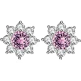 Luxury Austrian Crystal Flower Stud Earrings for Women Fashion 14K White Gold Plated Hypoallergenic Jewelry